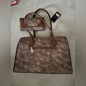 Women's Brown Tote Handbag with Matching Wallet